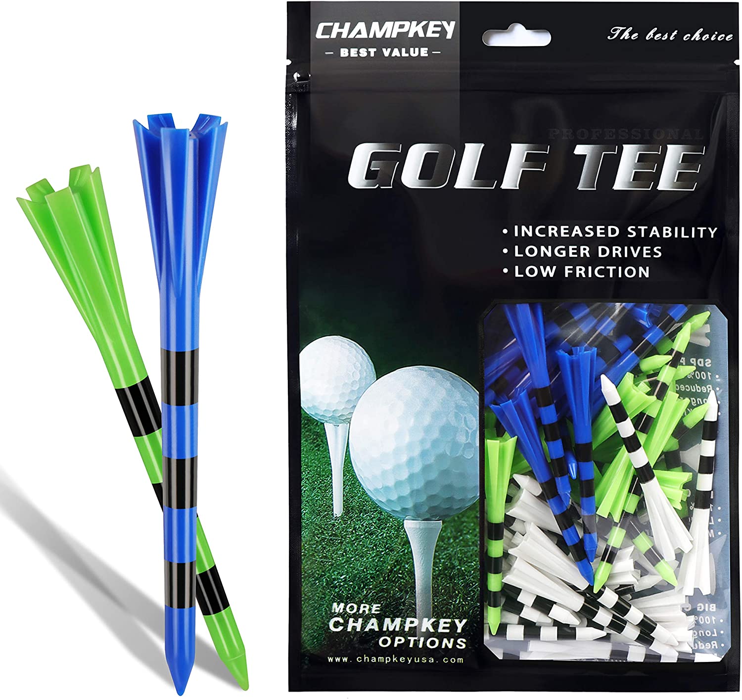 Champkey SDP Plus Golf Plastic Tees 75 Pack Reduces Friction & Side
